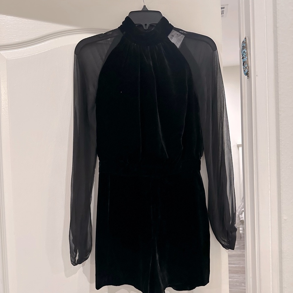 Sophie black velvet Blouson sleeve Intermix romper
